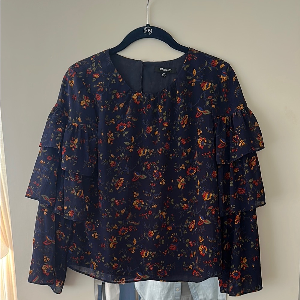 Madewell Floral Ruffle Sleeve Top